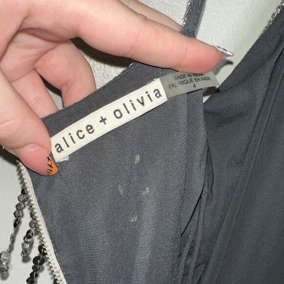 Alice + Olivia Chicago Sequin Fringe Mini Dress Gunmetal Silver/Gray Size US 4 - Picture 4 of 11